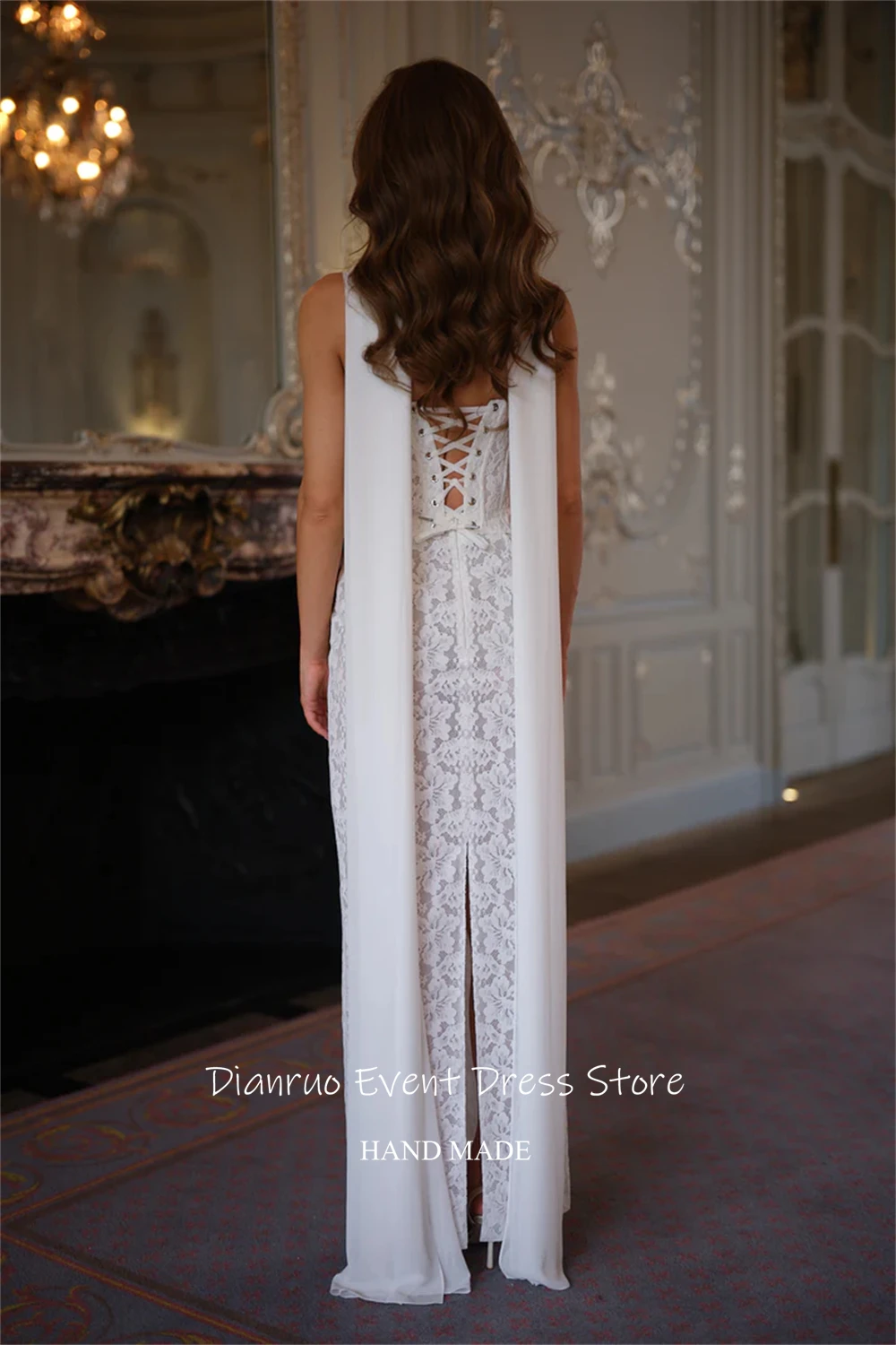 Dianruo Handmade Straight Wedding Dresses Long Ribbons Vestido Novia Civil Lace Up Soaghetti Straps Robe De Mariée Customized