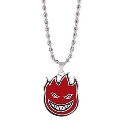Hip-hop Magic Flame Face Pendant Punk Red Metal For Man Collar Necklace Punk Rock Charm Bar Nightclub Jewelry Accessories