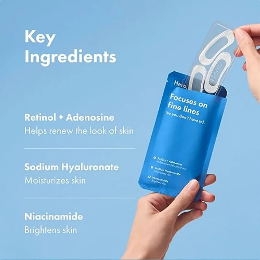 Patch puissant pour les ridules, doté de rétinol et de 1390 points de micropoint dissent pour aider à renouver l'aspect de la peau, 6 points