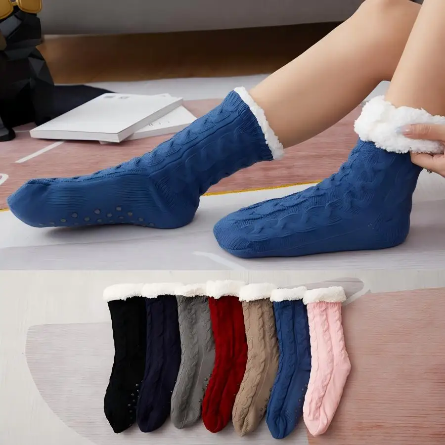 

1 Pair Fleece Lined Fuzzy Slipper Socks Women's Winter Super Soft Warm Slipper Socks with Grippers Thermal Home Socks