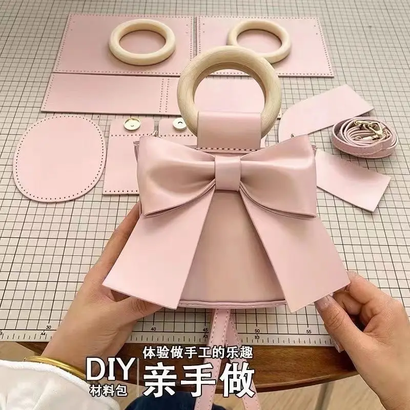 DIY Handwork Bag Big Bow Bucket Bag 2024 Women's New Handmade Material Bag Hand Sewn Gift