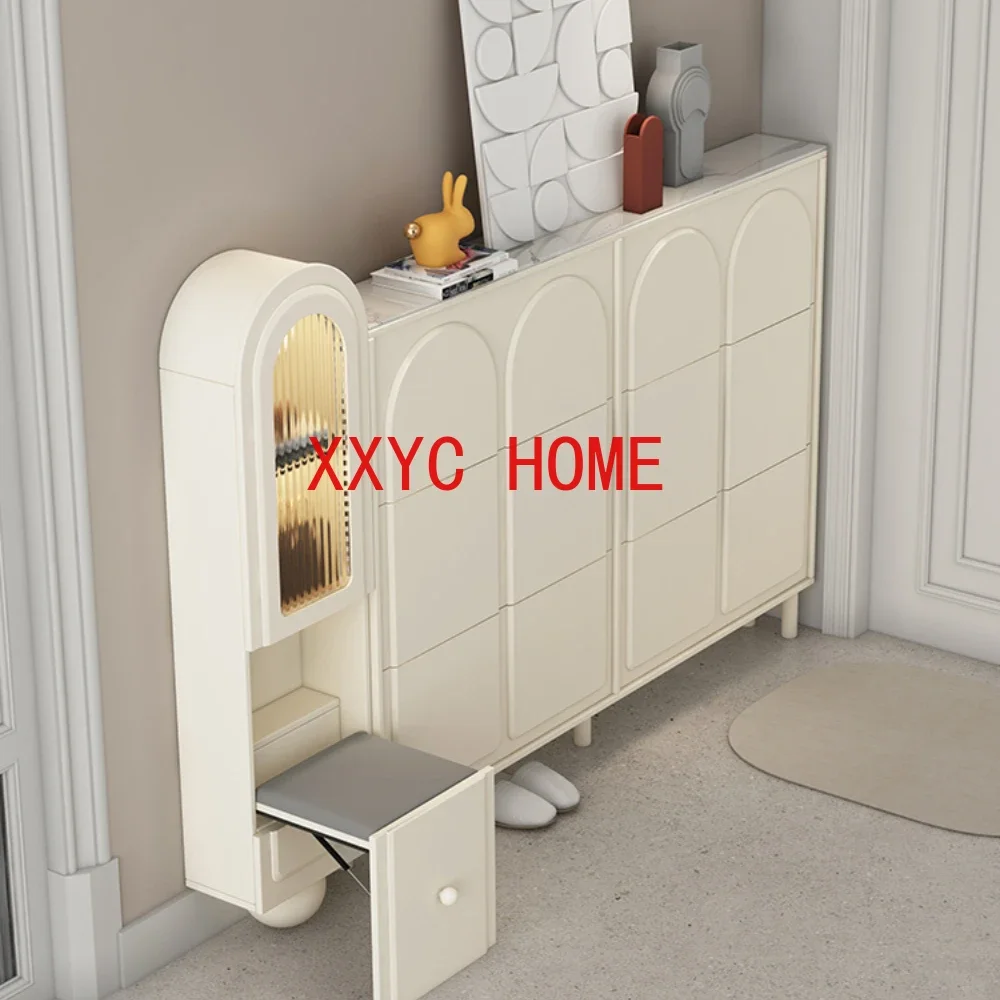 

Ultra-Thin Tilting Shoe Cabinet Home Doorway 24cm Wide and Large Capacity High Sense