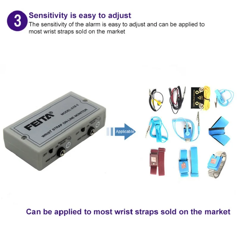 FEITA ESD شريط للرسغ شاشة عبر الإنترنت أداة محطة عمل عالية الجودة 518-2 جهاز اختبار إنذار معصمه مزدوج ثابت ومضاد للكهرباء الساكنة #2