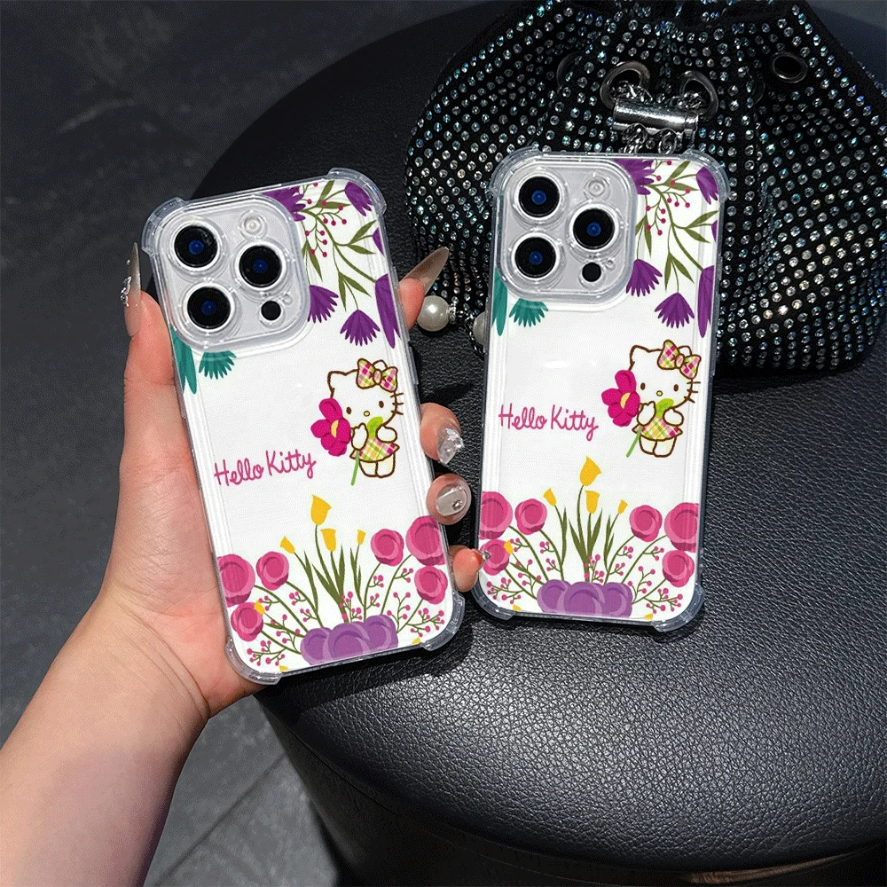 Przezroczyste etui na telefon Sanrio do iPhone 15 Pro Max, iPhone 16/15/14/13/12/11/x/xs/xs Max, miękkie etui na telefon dla kobiet, Hellokitty Fashion