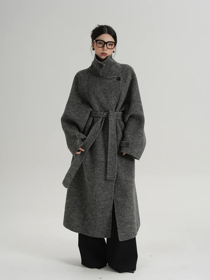 SRYS AME Double-Sided Woolen Long Loose Coat Stand Collar Women's