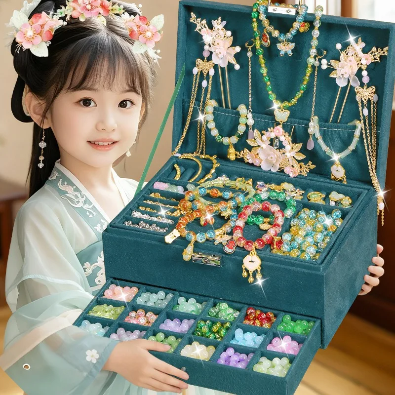 Antique children's glazed beaded DIY bracelet necklace birthday gift loose beaded gift box