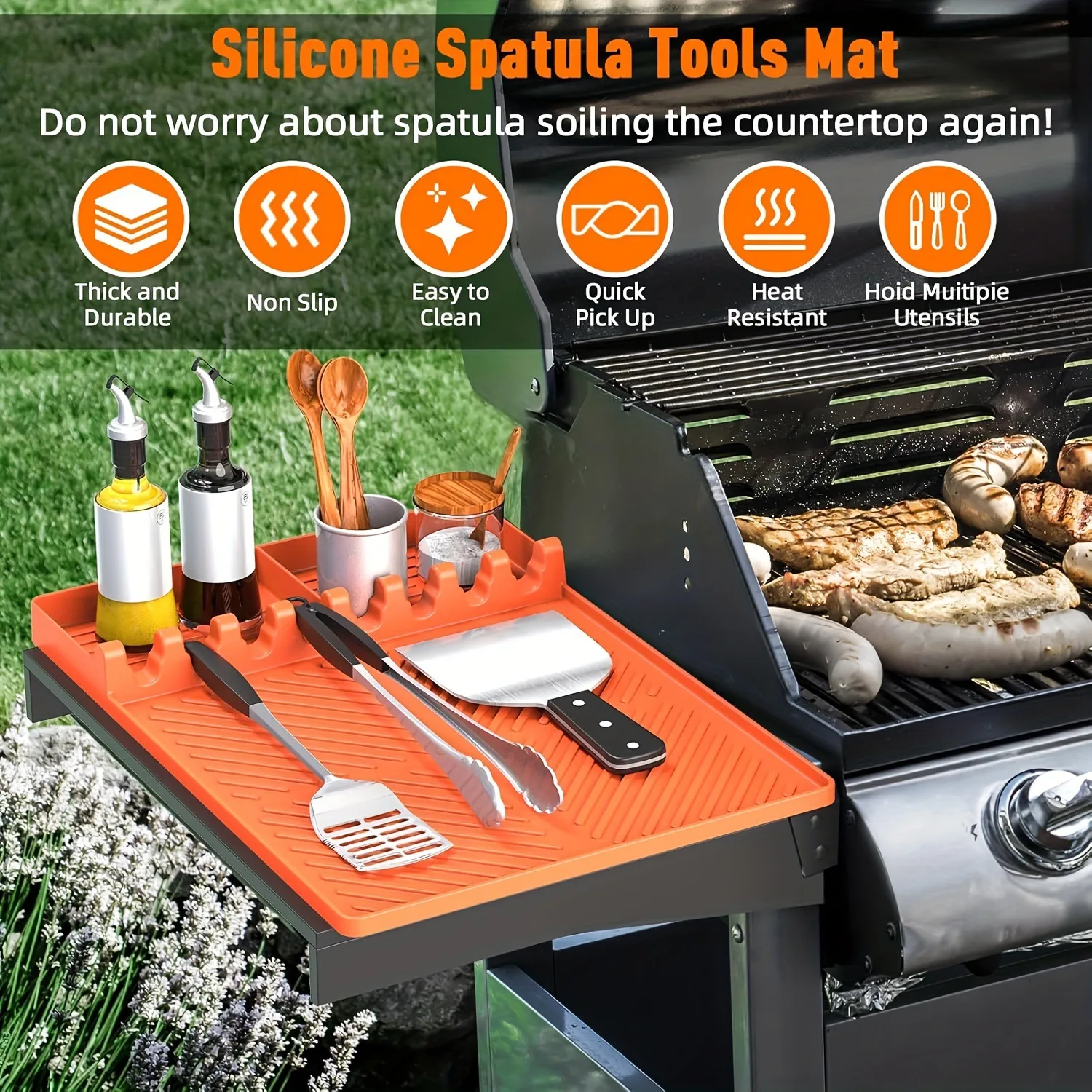 BBQ Side Rack Tool Mat Baking Pan Silicone Seasoning Rack Storage Dust-proof Oil Drain Mat