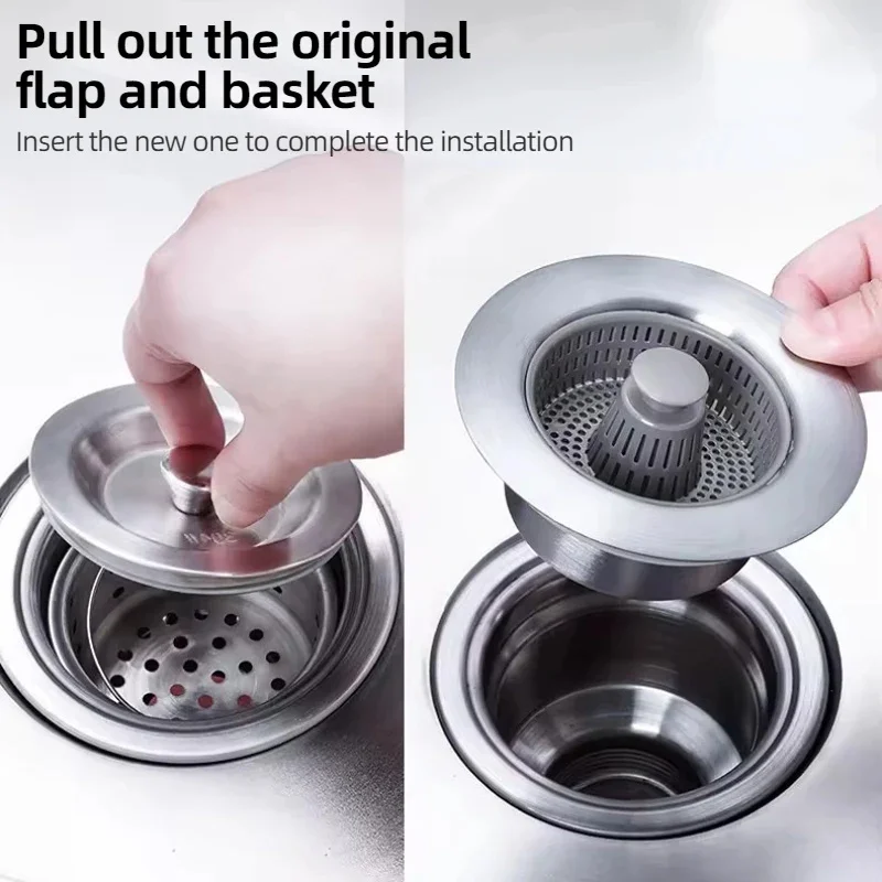 Kitchen Filter Sink 3 In 1 Pop Up ABS Silver Plated Sink Strainer Drain Basket Stopping Blockage Bouncing Core Leak-proof Plug