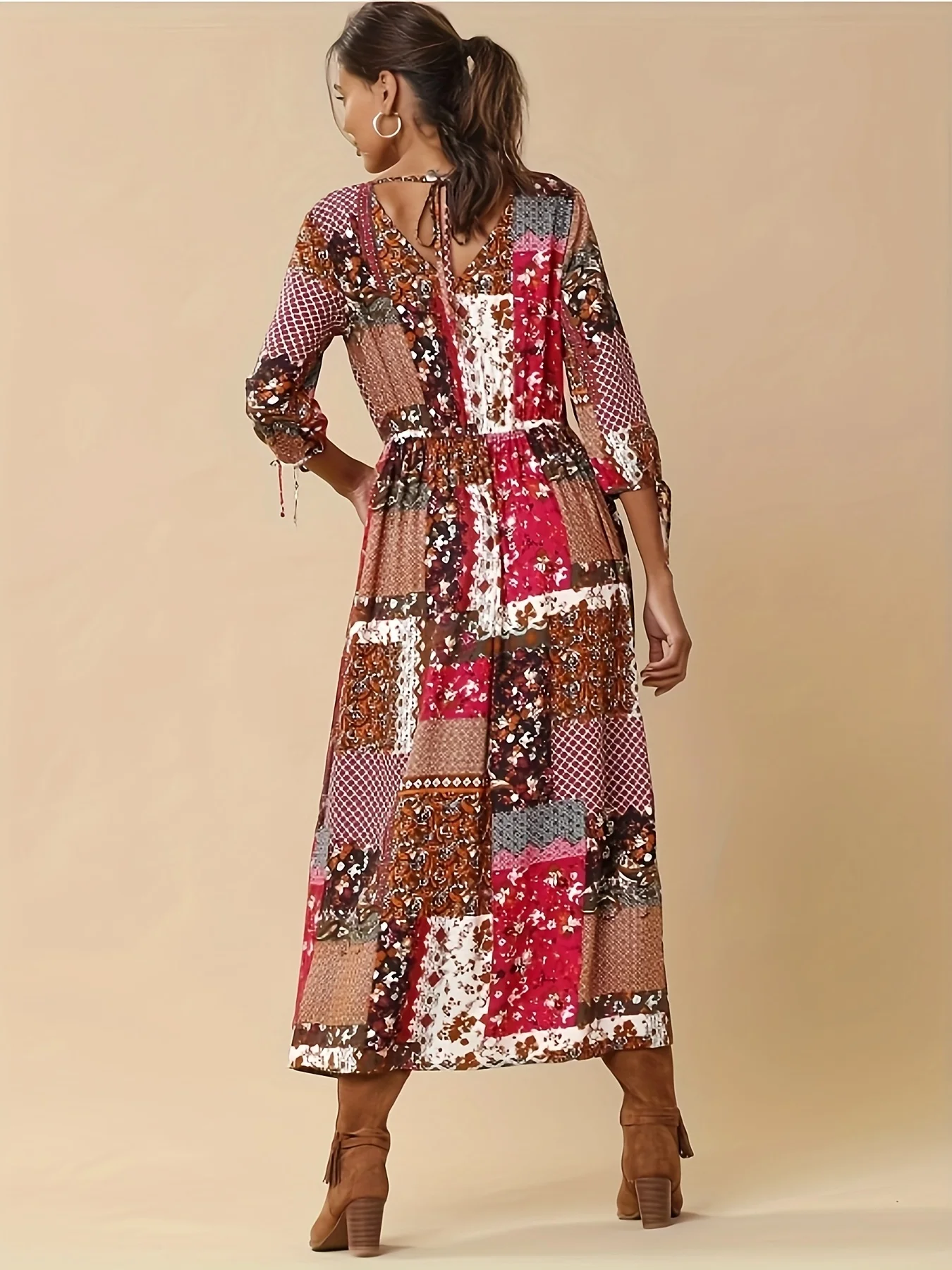 

Summer Big Size Cotton Patchwork Half Sleeve Tunic Pullover Long Midi Dress Sewing Vintage Holiday Boho Gypsy Hippie Ibiza Dres