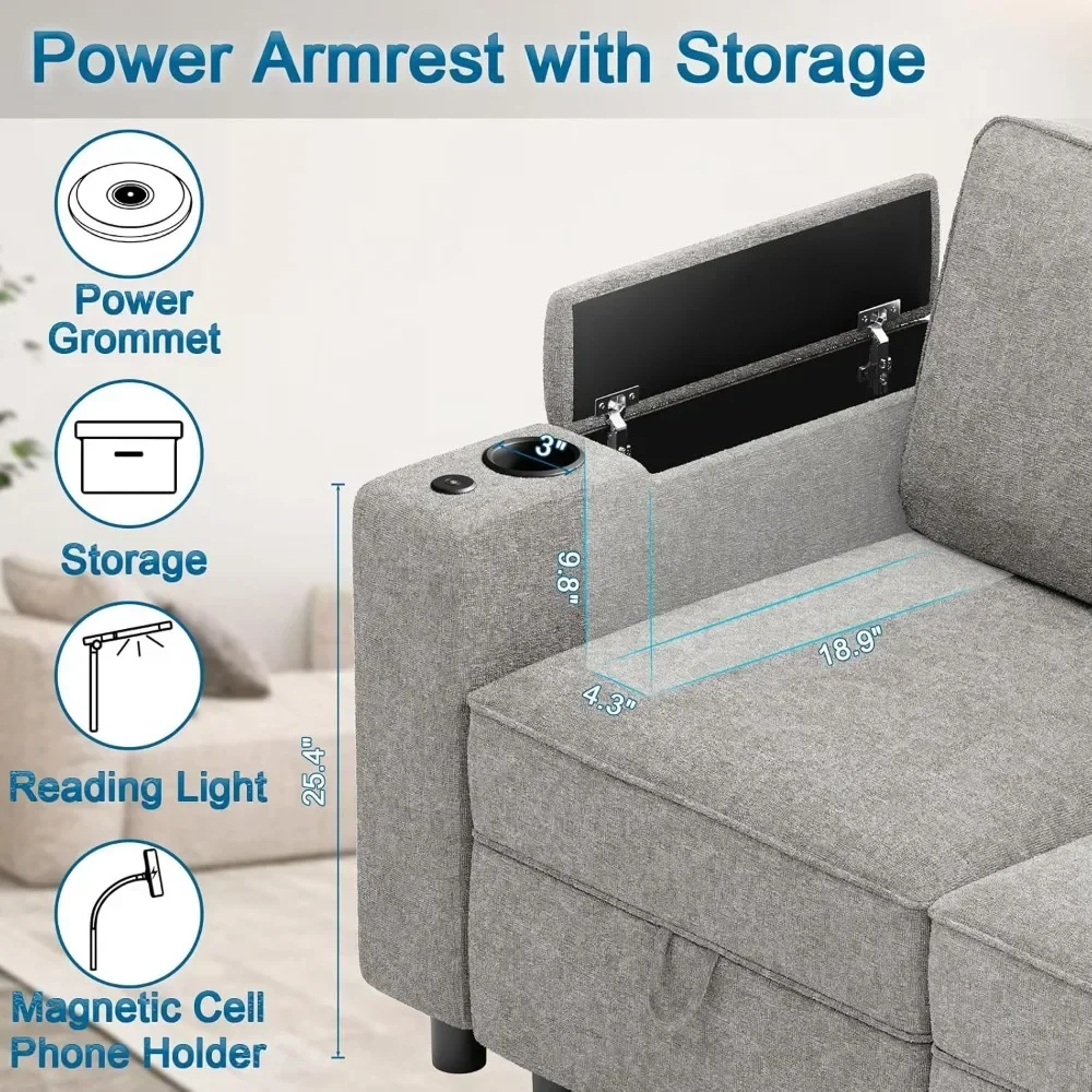 Modular Sectional , Sleeper Sofa Living Room Storage, Armrest Power Grommet and Cup Holder