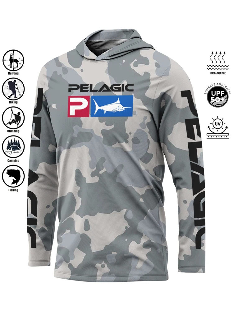 Pelagic Fishing Shirt Hooded Large Size Uv Protection Man Outdoor Camouflage Moisture Wicking Jersey 2024 Fishing Apparel Tops