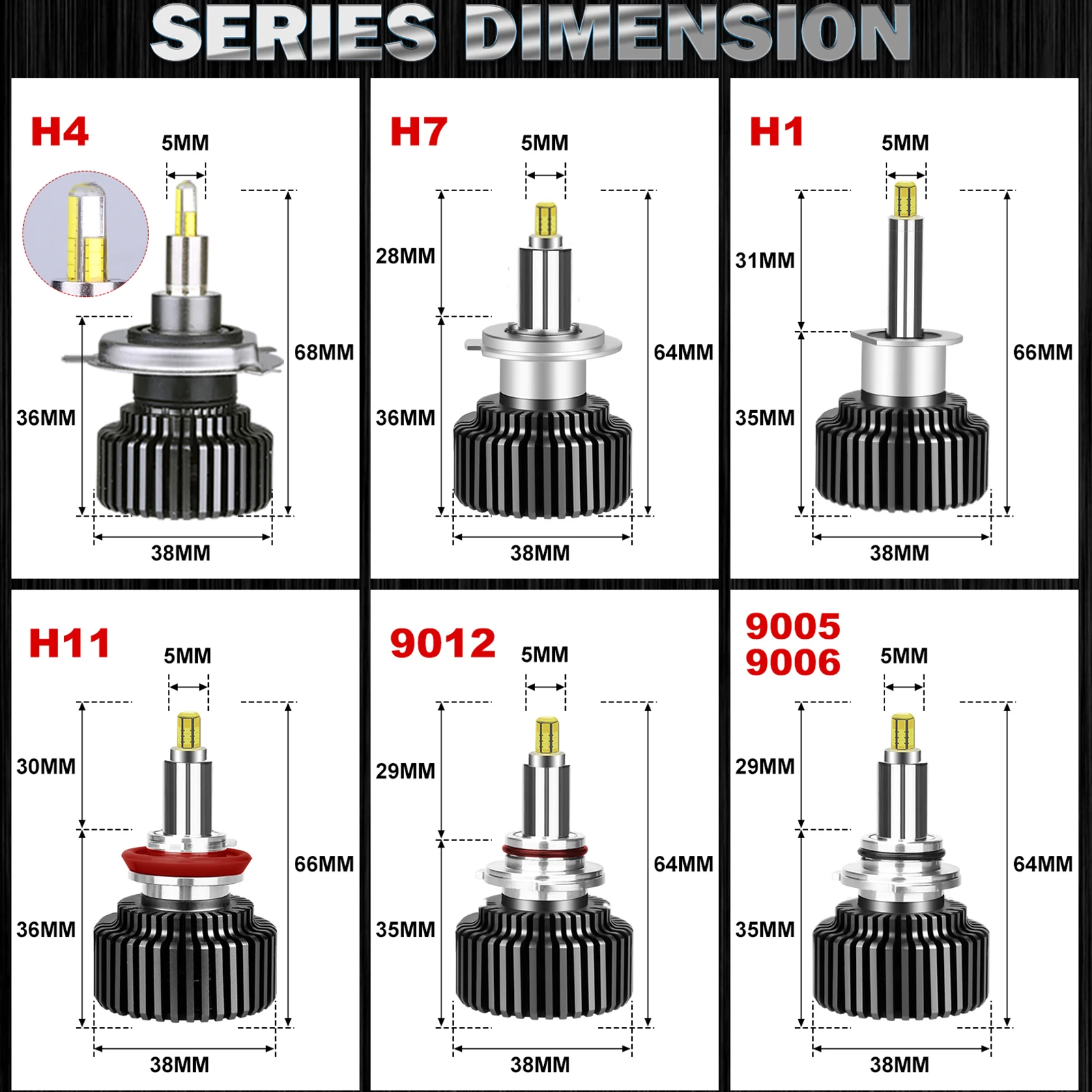 Bullvision H7 H4 Car Led Headlights Canbus H11 H1 HB3 9005 HB4 9006 9012 H27 880 881 3D 360 6000K 8000K Auto Bulbs With Fan 12V view 6