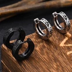 Vnox Luxury Monogrammed Mens Hoop Earrings,Thick Small Stainless Steel Huggies Earrings, Gothic Punk Ear Jewelry