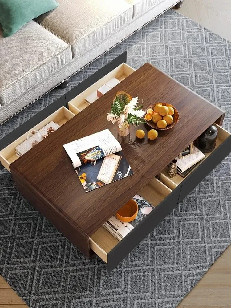 Modern coffee table in the living room, 51 inch square coffee table with storage space, 4 drawer wooden coffee table,