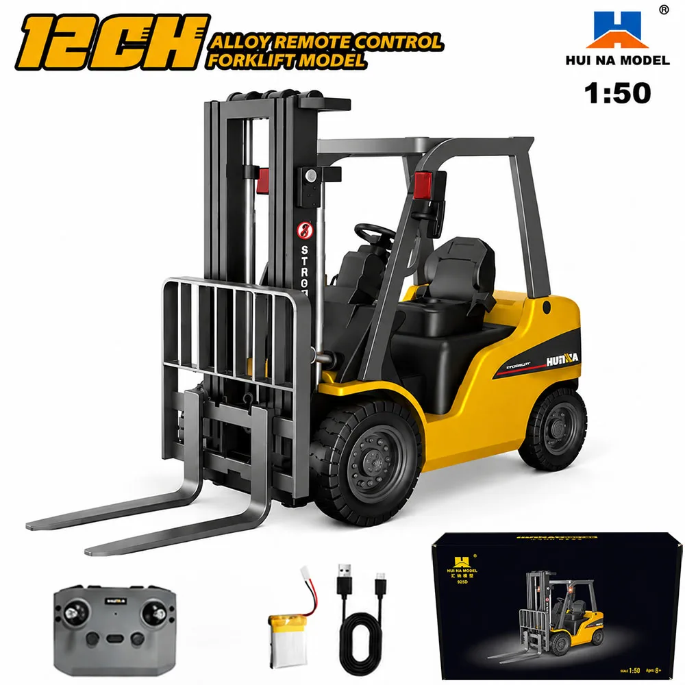 New HUINA 9925 1/50 Mini Alloy RC Forklift 12-Channel RTR Electric Lifting Remote Control Truck Model Toy Gift