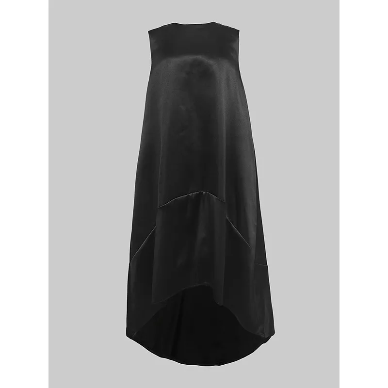 فستان صيفي أسود غير منتظم للنساء 2025 لربيع وصيف رقبة مستديرة بدون أكمام على شكل حرف a فساتين طويلة أنيقة للحفلات 176961