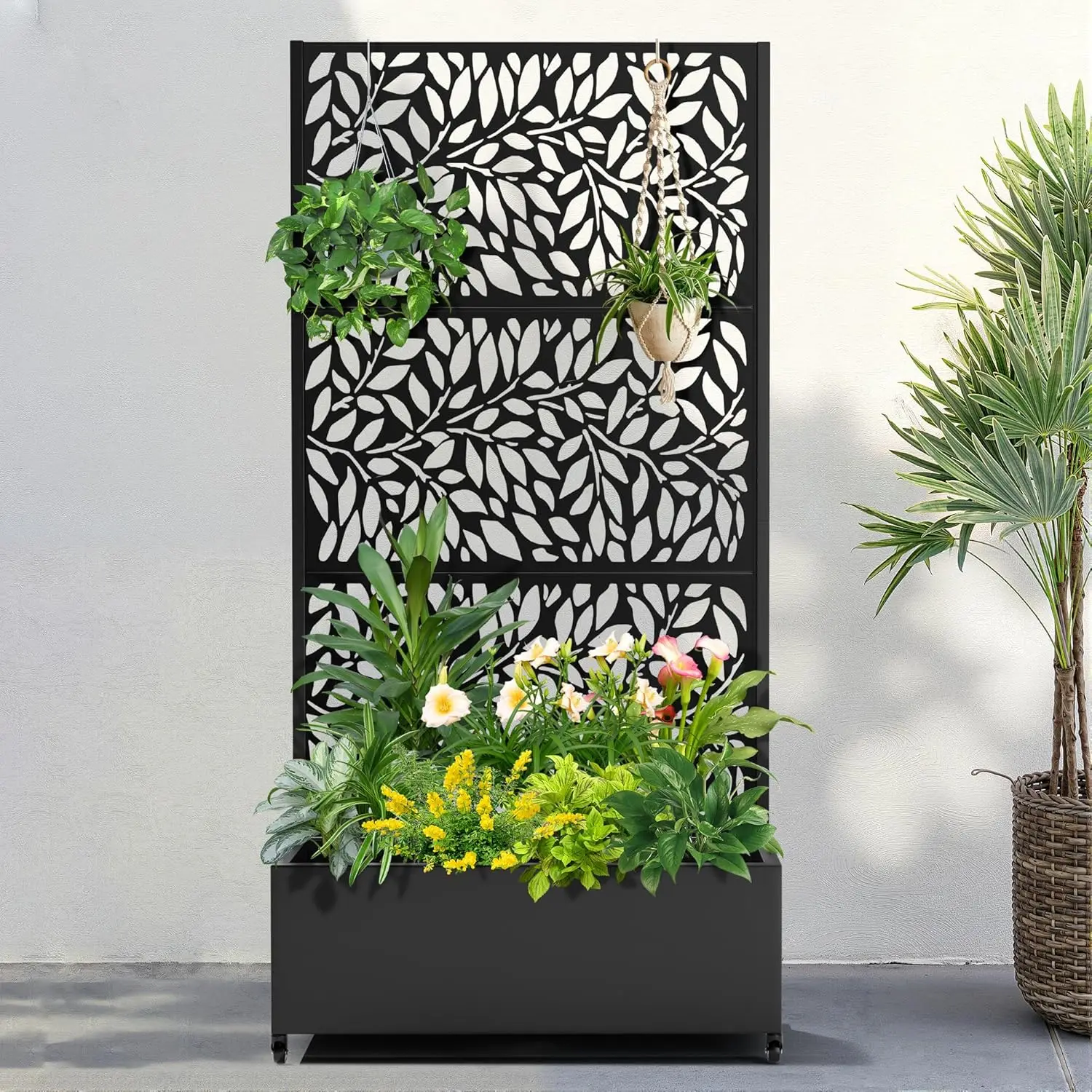 

Металлическая садовая кровать с колесиками и решеткой, кашпо размером 73 x 35 x 16 дюймов для вьющихся растений, овощей и лоз, особенности Privac