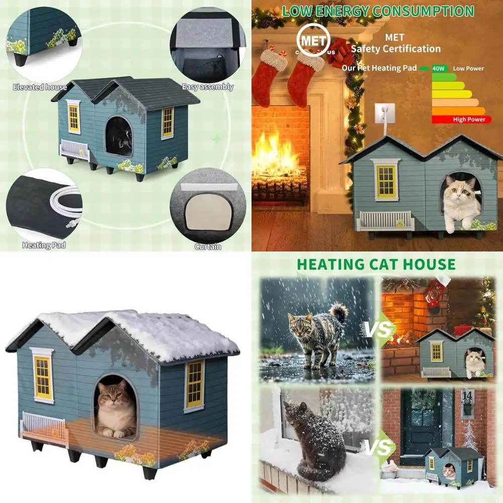 

Теплые утепленные домики для кошек для использования в помещении и на улице с подогреваемыми лежанками для комфорта нескольких кошек