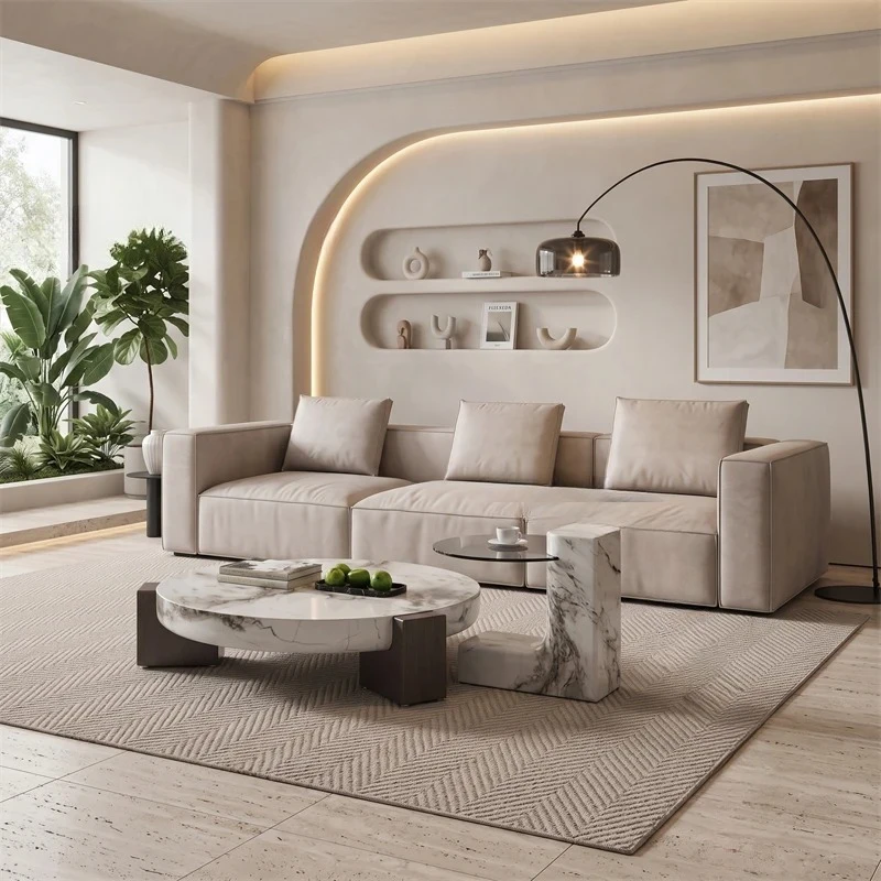 & Contemporary Italian Marble Tea Table Round Side Table Small Apartment Luxury Furniture Modern Simple Design Living Room Decor
