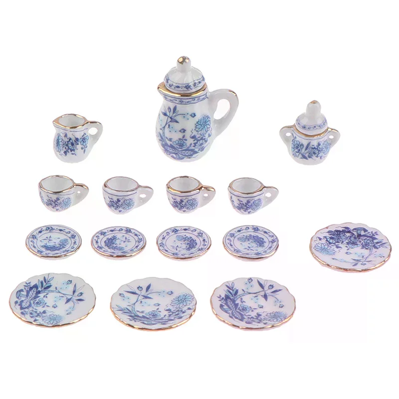 15Pcs High Quality 1:12 Dollhouse Miniature Tableware Porcelain Ceramic Tea Cup Set