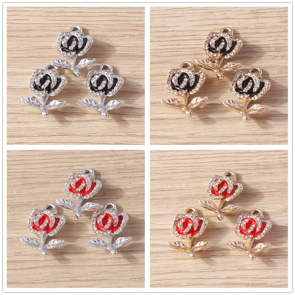 

Tusember 10Pcs Luxurious Flowers Crystal Black Red Rose Charms For Drop Earrings Bracelet Necklace Fashion Jewelry Making DIY