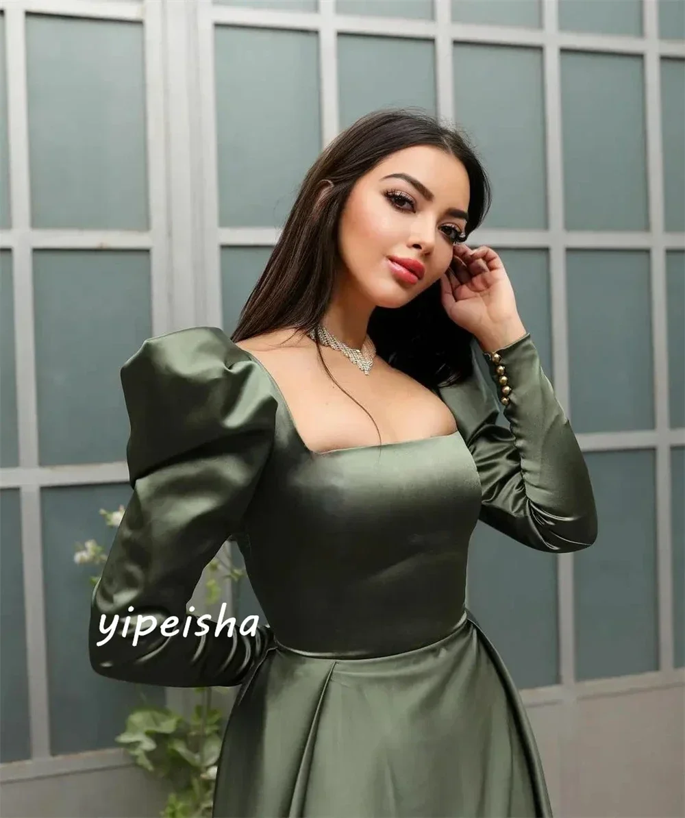 فساتين سهرة بسيطة بمقاسات متاحة مربعة على شكل حرف A للمناسبات الرسمية بطول الأرض فستان Charmeuse للحفلات الراقصة حسب الطلب