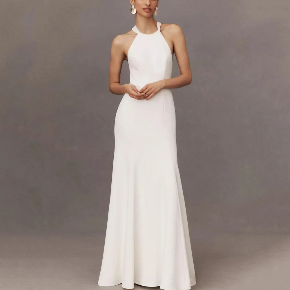 

Customized Mermaid Wedding Dresses Simple Halter Bridal Gowns Backless Bride Dress New Elegant Vestido De Novia