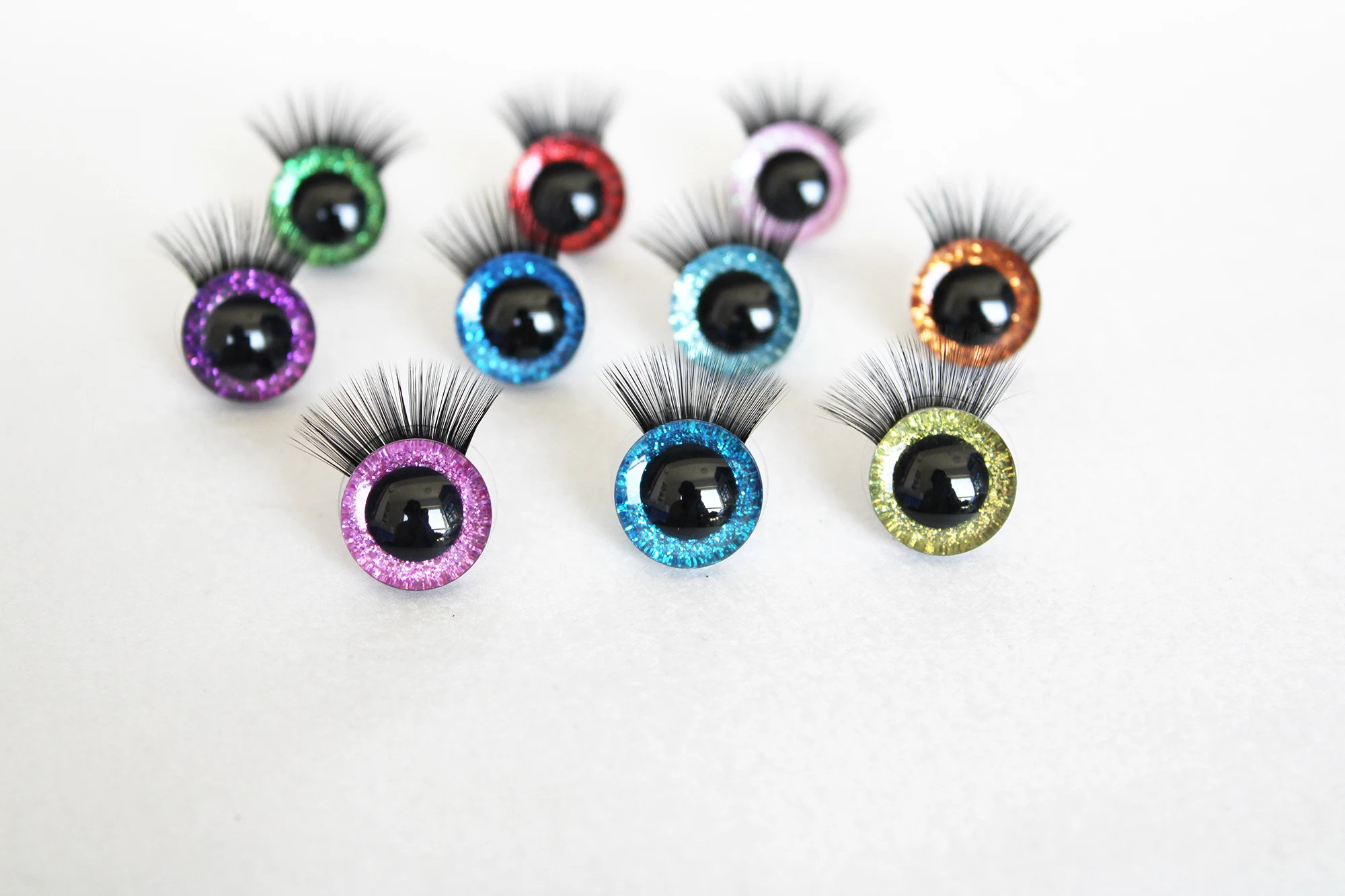 MASCKASEM 10PAIRS  9MM  12MM 30MM  NEW 3D PUPIL GLITTER EYES WITH BLACK EYELASH TRAY WITH HANDPRESS WASHER COLOR SIZE OPTION