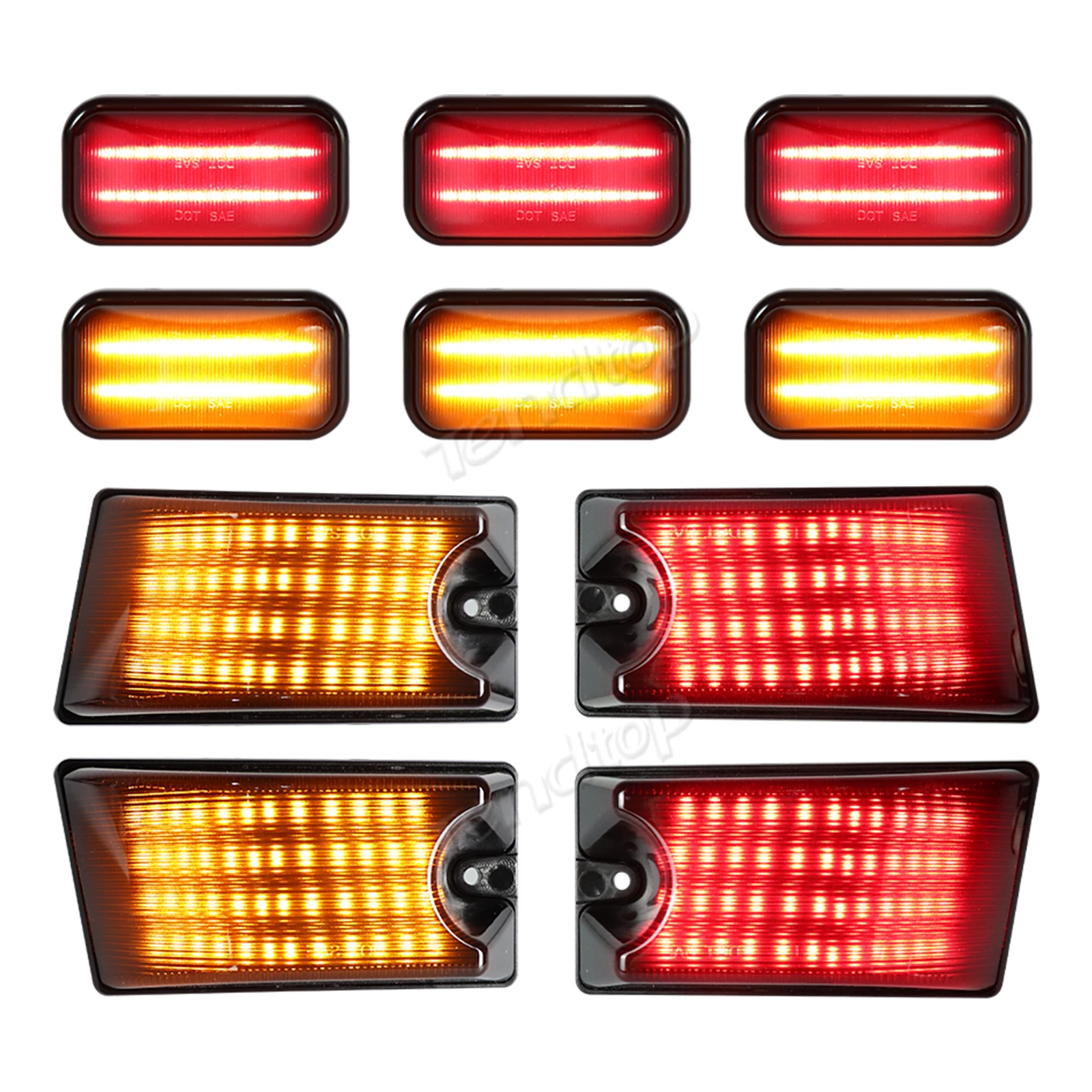 10PCS LED Smoked Clearance Marker Top Lights Yellow/Red Cab Roof Light Kit For Hummer H2  2003-2009 SUT/SUV 2007-2009