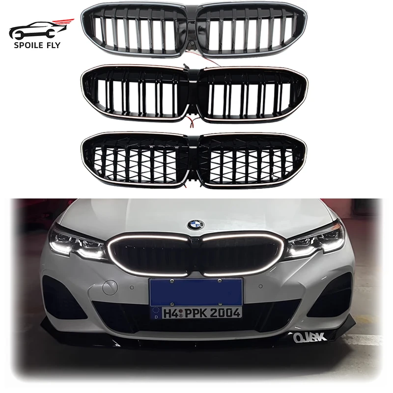 

2019 To 2022 For BMW G20 G28 3 Series 320i 325i 330i M340i xDrive M Sport Lamp Grille Front LED Ligh Grilles By ABS Gloss Black