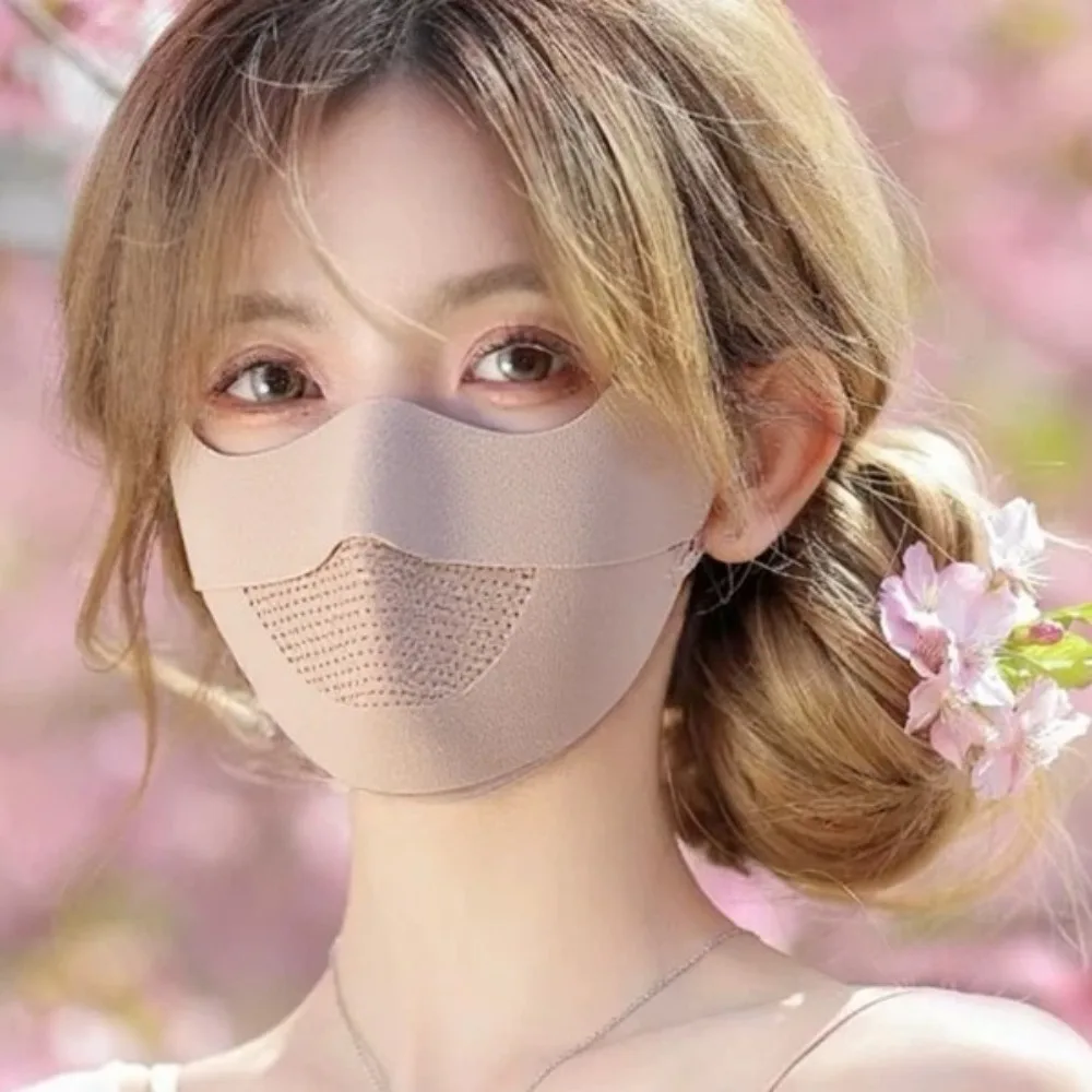 

Cool Sun Protection UV Face Mask Solid Color Quick Drying Ice Silk Sunscreen Mask Dustproof Washable Cycling Face Cover Women