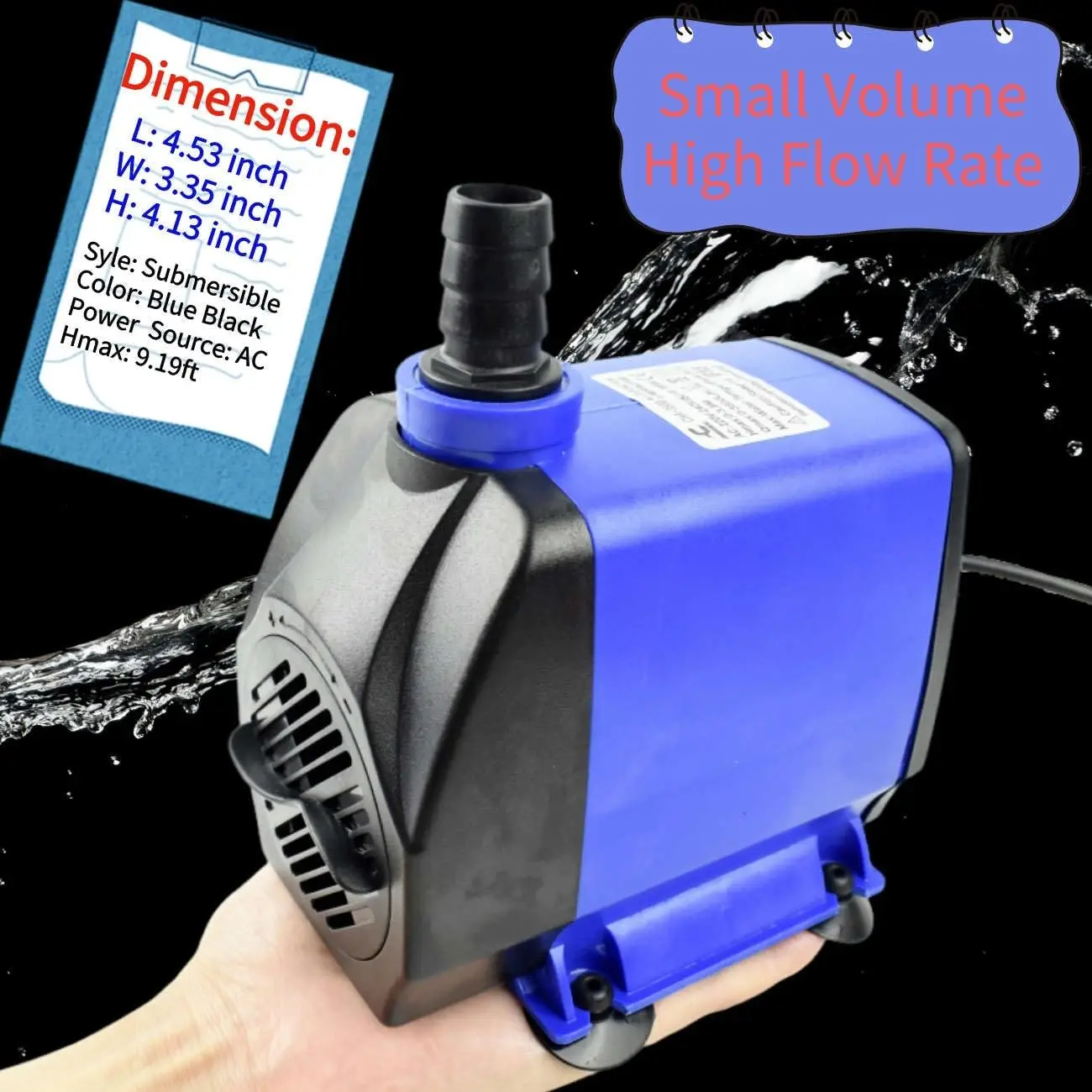 CHANCS  CHA-2800 110V AC Submersible Pump 800GPH 3100L/H 55W with 3 Outlets, Head Height 9.19ft for Waterfalls, Ponds