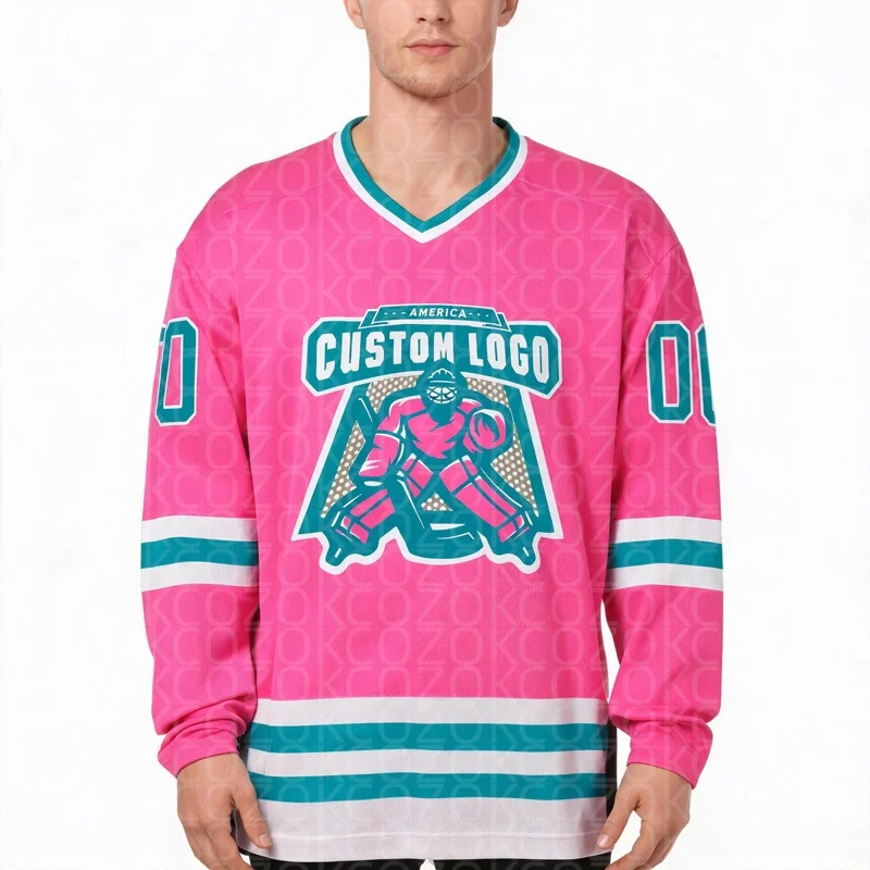Pink Hockey Jersey  Name Custom Number Logo Men Women Ice Hockey Jersey Competition Training Jerseys
