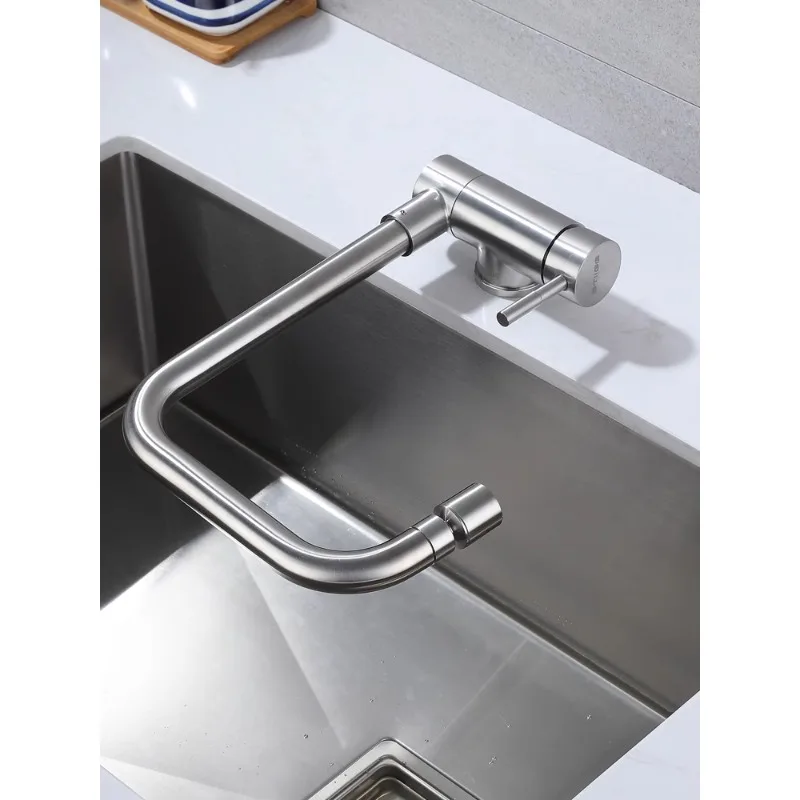 

304 stainless steel folding hot and cold faucet kitchen extender vegetable basin sink rotating household splash prevention