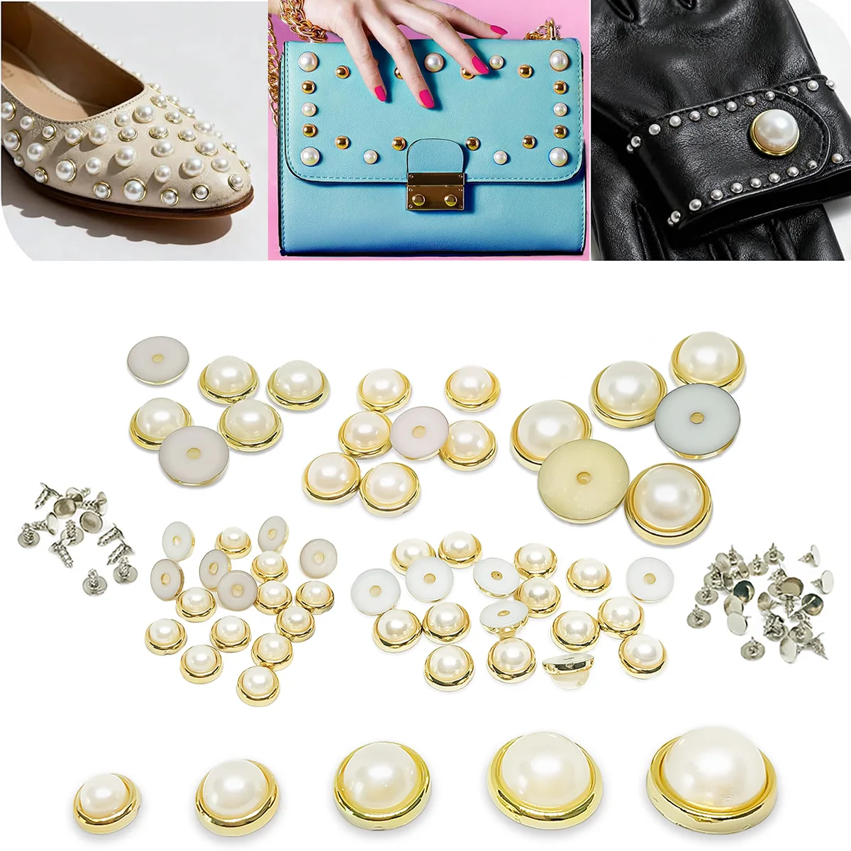 Plastic Mushroom Flat Back Rivets Round Dome Golden Sided Studs with Nails for DIY Leather Clothing Craft Belts Hand Bags Shoes