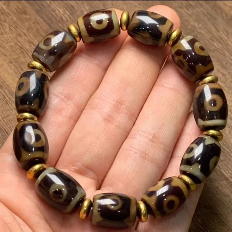 Tibet Three-Eye Natural Silk-Wrapped Agate Laotianzhu First-Line Pharmacist Wenwan Bracelet