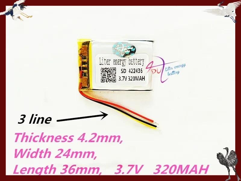 3 Line 422436 3.7V 320mAh 402535 Polymer Lithium Ion / Li-ion Battery for TOY, POWER BANK, GPS, Mp3, Mp4, Cell Phone, Speaker