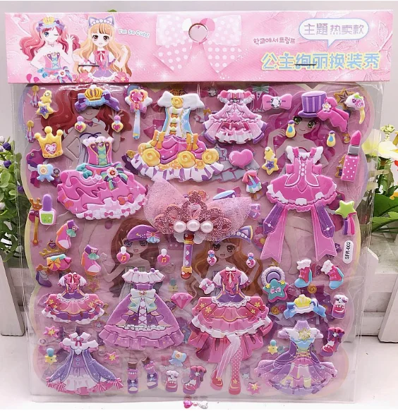 Süße Mädchen Prinzessin Dress Up Aufkleber Kinder DIY Double Bubble Aufkleber Kreative Mädchen Dress Up Spielzeug Aufkleber Geburtstagsgeschenke