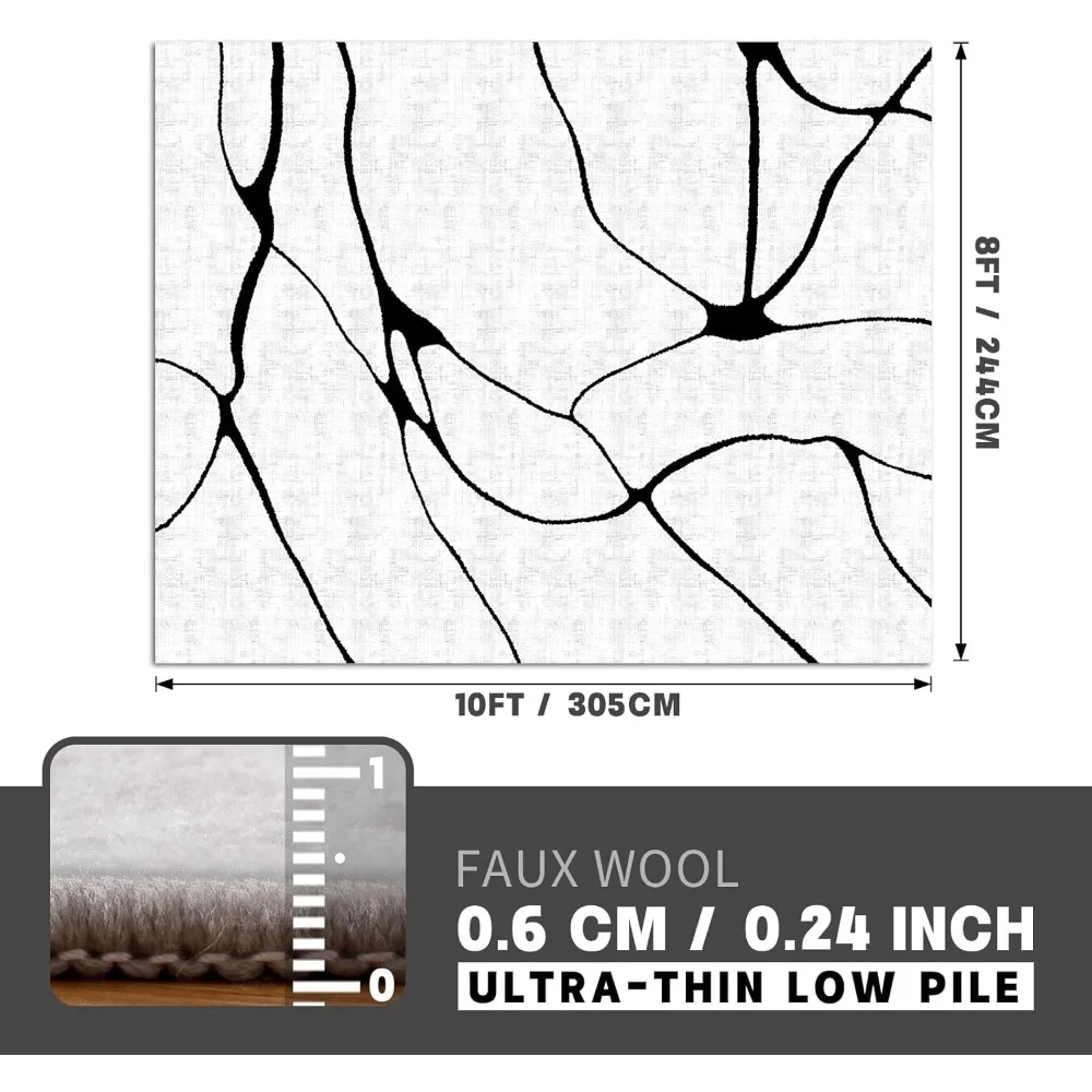 سجادة YIHOUSE الحديثة القابلة للغسل مقاس 8 × 10 بوصة لغرفة المعيشة وغرفة النوم - سجادة تجريدية كبيرة باللونين الأبيض والأسود غير قابلة للانزلاق رفيعة للغاية للمنزل #2