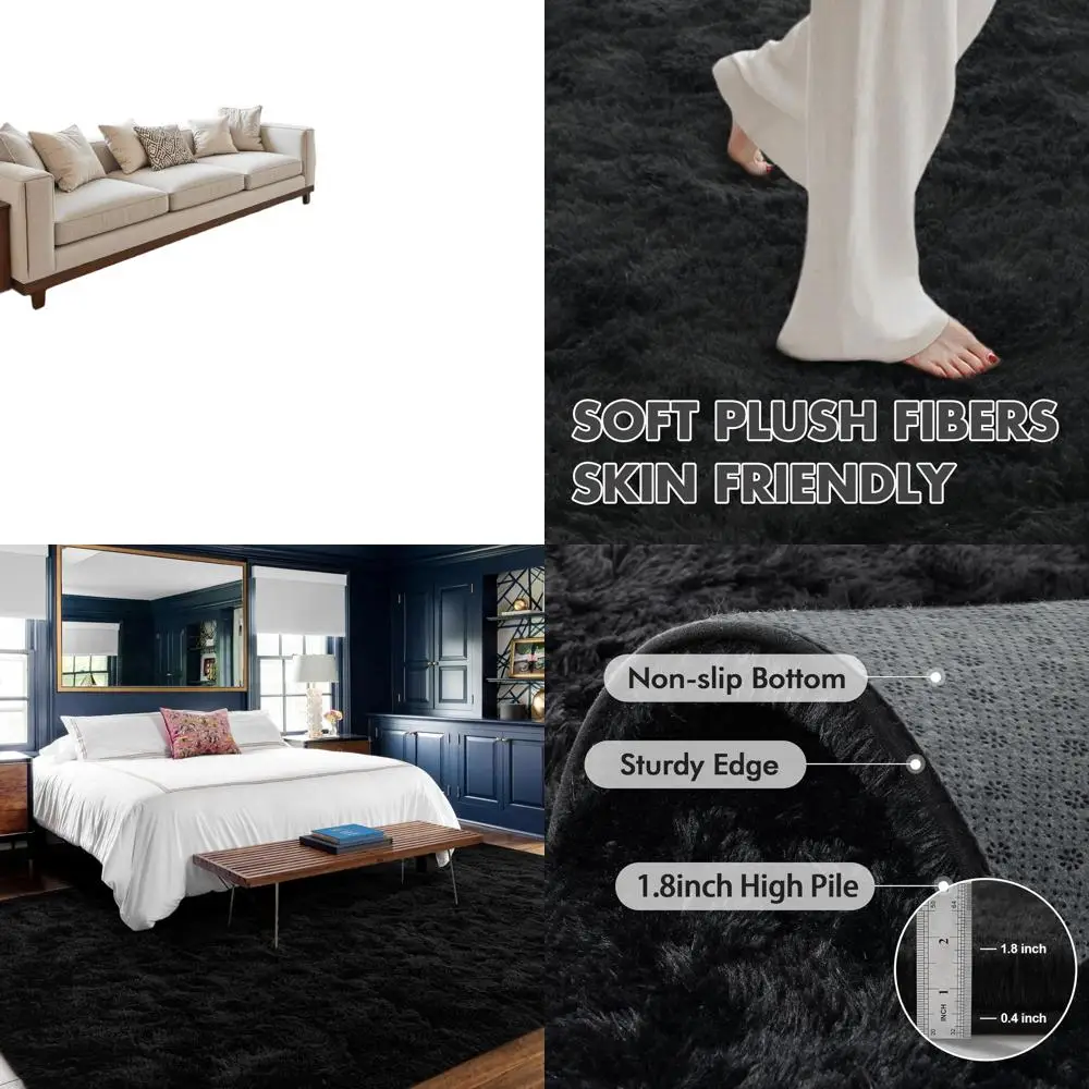 

Luxurious Black Shag Rug, Soft Fluffy Area Rug for Living Room and Bedrooms, Stylish Kids Room Carpet for Home Decor
