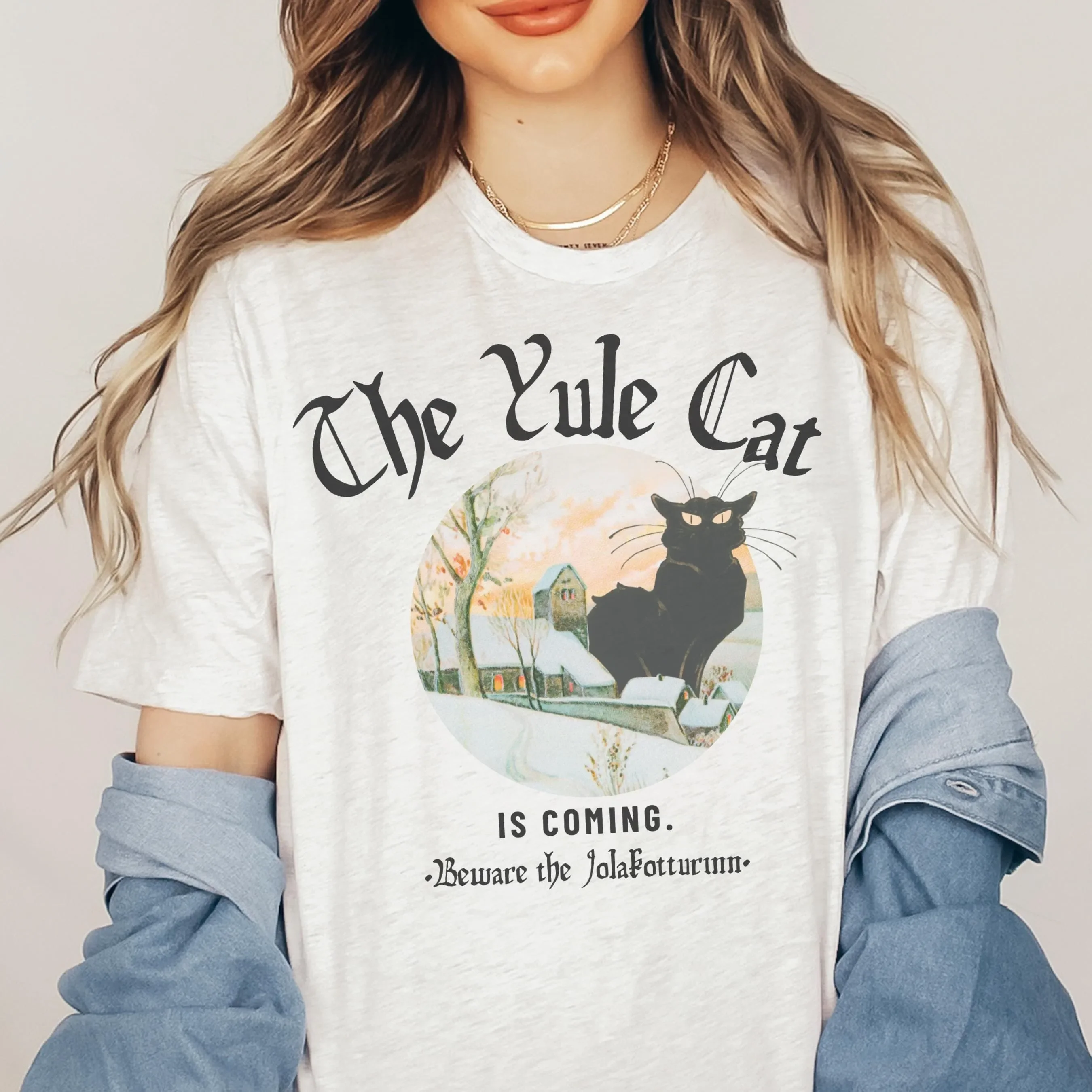 Yule CaT T Shirt Jolakotturinn Christmas Krampus Holiday Winter Solstice Icelandic Folklore Dark Academia