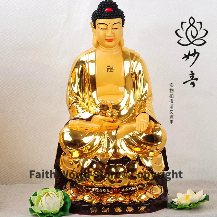 48 CM -24K gold plating figure of Buddha--OFFICE HOME Health efficacious Protection# Buddhism Consecrate the Buddha brass statue