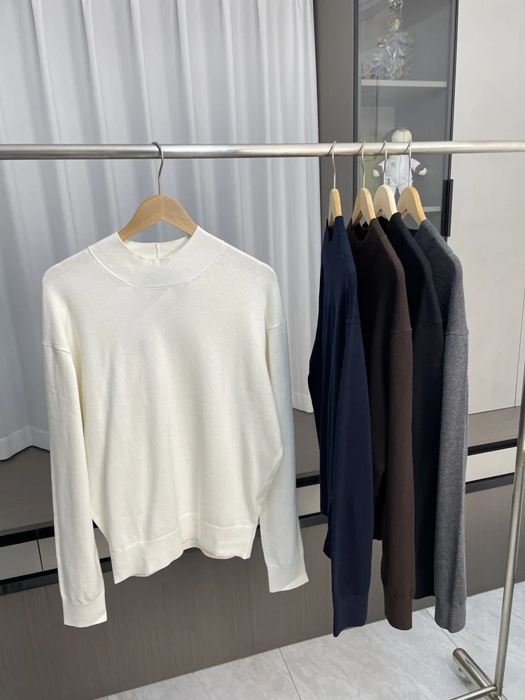 

High Elastici Soft Knitted Sweater f High Collar Skin-friendly Autumn Winter Men's Faion Long Sve Youth Active Sle