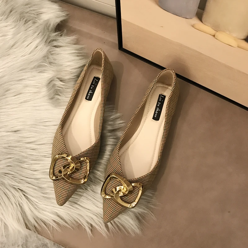 Flat Shoes for Women Black Flats Dressy Comfort Big Chains Pointed Toe Slip on Casual Shoes Moccasins Khaki Big Size 43 44 45 46