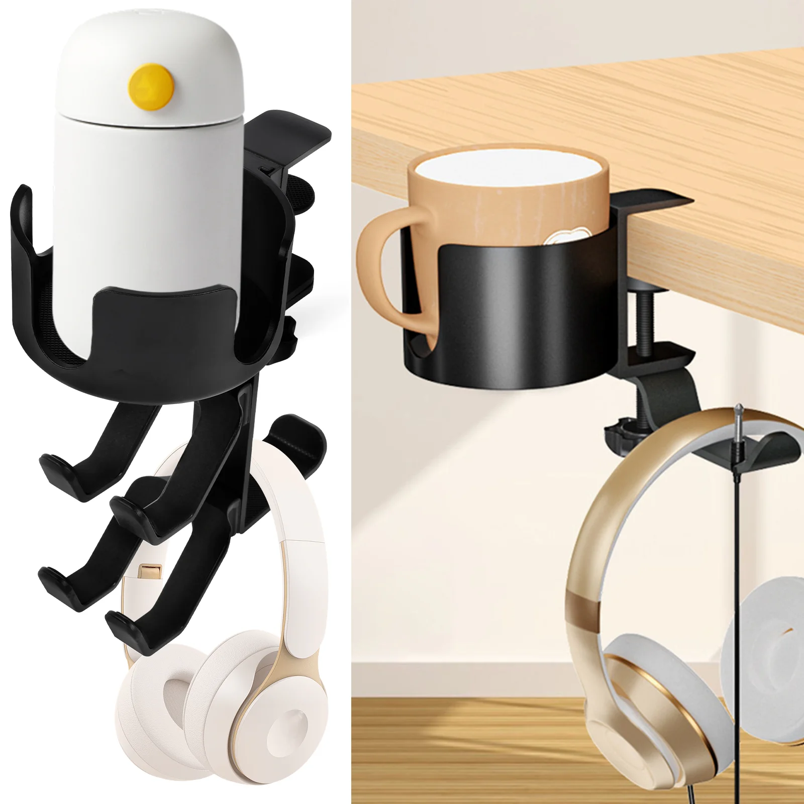 Desk Cup Headphone 2 In 1 Holder Universal Gaming Headset Hanger Mount Desktop Computer Desk Fixed Cup Holder Drink Cup Mug Rack