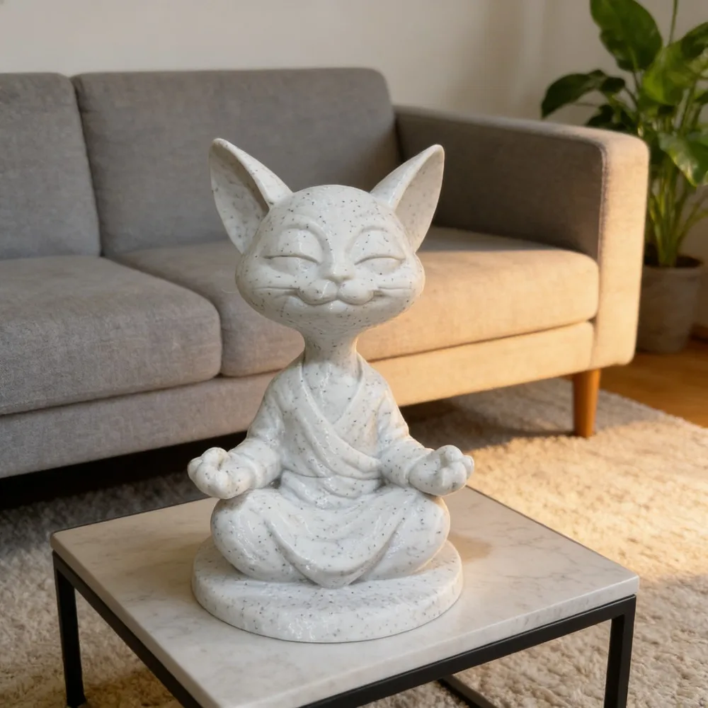 Escultura de gato de yoga, adorno de estatua de gato de meditación, gato Zen, regalo para amantes de los gatos, adecuado para interiores, jardines, automóviles, decoración de oficina