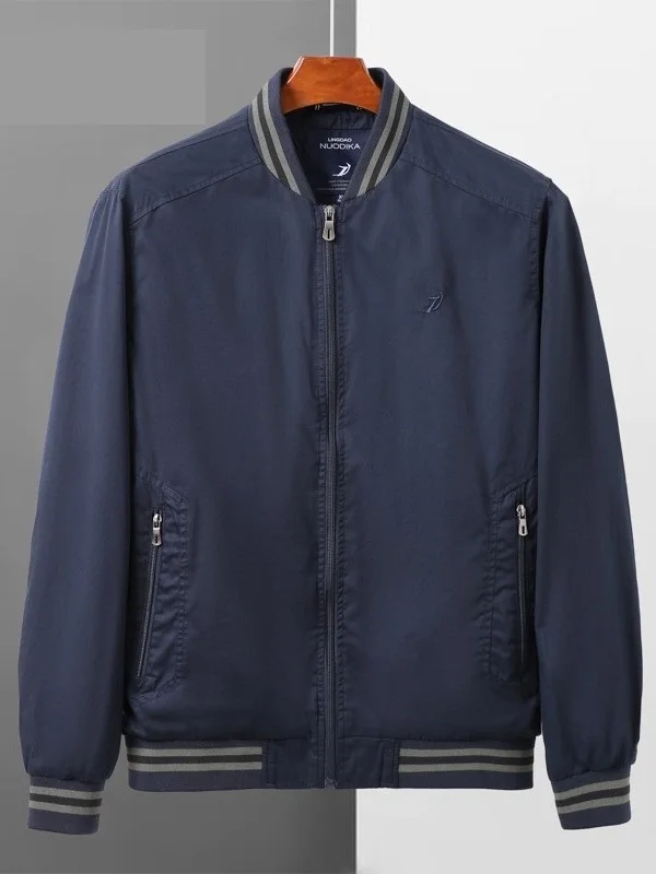 

Spring Autumn Men's Baseball Collar Jaet Casual Loose Fit Pure Cotton Busin Casual Mid-Youth Large Size Top