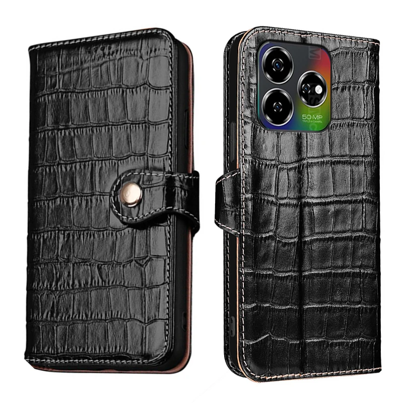 

Real Leather Crocodile Texture card Slot Wallet Cover For ZTE Blade V60 Design Filp Magnetic button Fall prevention phone Case