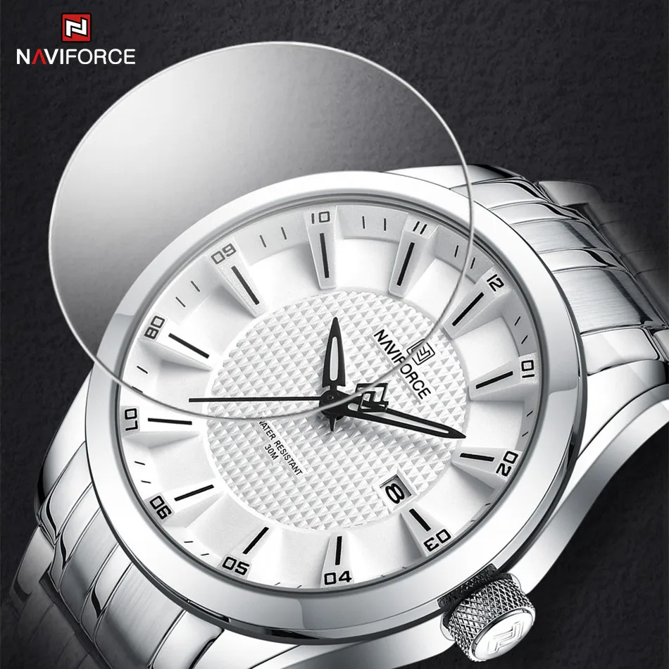 Marca NAVIFORCE, reloj informal sencillo para hombre, resistente al agua, de alta calidad, reloj de pulsera de cuarzo con banda de acero inoxidable