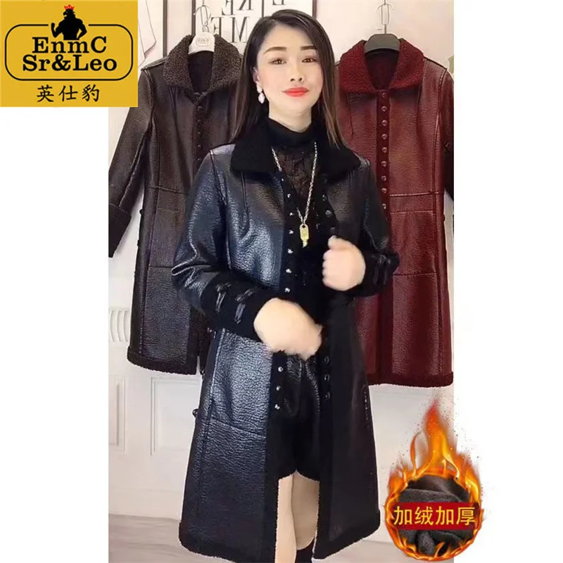 Winter Haining PU Leather Coat Looks Thin, Covers The Stomach, Thickens And Adds Fleece To Keep Warm, Mom's Coat, Windbreaker